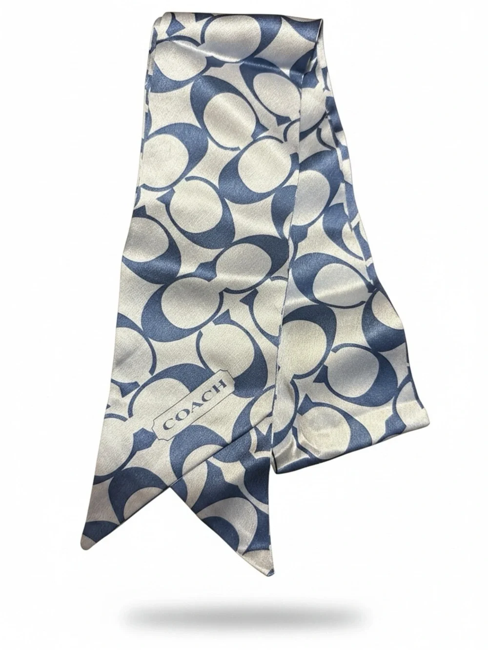 COACH Blue and White Monogram Silk Neck Scarf - Picture 3 of 6